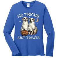 No Tricks Just Treats Dog In Ghost Costume Halloween Design Gift Ladies Long Sleeve Shirt