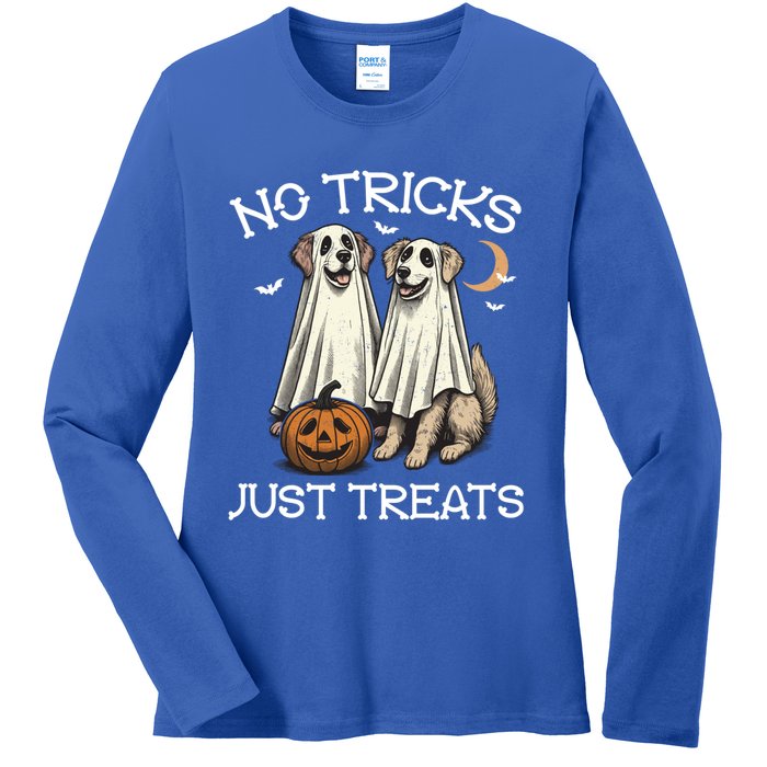 No Tricks Just Treats Dog In Ghost Costume Halloween Design Gift Ladies Long Sleeve Shirt