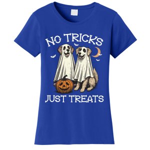 No Tricks Just Treats Dog In Ghost Costume Halloween Design Gift Women's T-Shirt