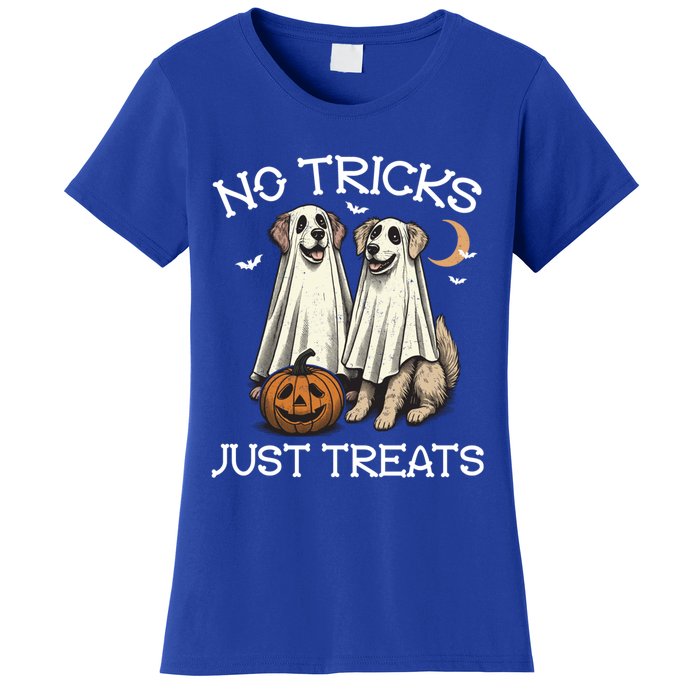 No Tricks Just Treats Dog In Ghost Costume Halloween Design Gift Women's T-Shirt