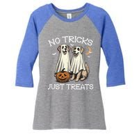 No Tricks Just Treats Dog In Ghost Costume Halloween Design Gift Women's Tri-Blend 3/4-Sleeve Raglan Shirt