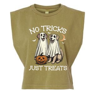 No Tricks Just Treats Dog In Ghost Costume Halloween Design Gift Garment-Dyed Women's Muscle Tee