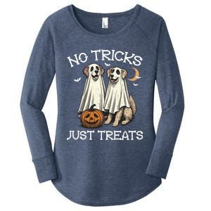 No Tricks Just Treats Dog In Ghost Costume Halloween Design Gift Women's Perfect Tri Tunic Long Sleeve Shirt