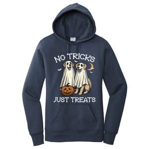 No Tricks Just Treats Dog In Ghost Costume Halloween Design Gift Women's Pullover Hoodie