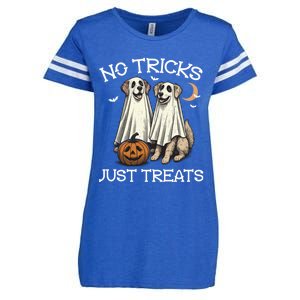 No Tricks Just Treats Dog In Ghost Costume Halloween Design Gift Enza Ladies Jersey Football T-Shirt