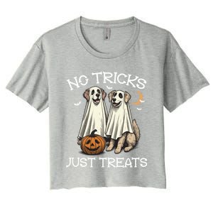 No Tricks Just Treats Dog In Ghost Costume Halloween Design Gift Women's Crop Top Tee