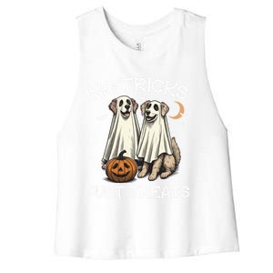 No Tricks Just Treats Dog In Ghost Costume Halloween Design Gift Women's Racerback Cropped Tank