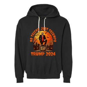 No Tricks Just Triumph Trump 2024 Halloween Witch Hunt Design Garment-Dyed Fleece Hoodie