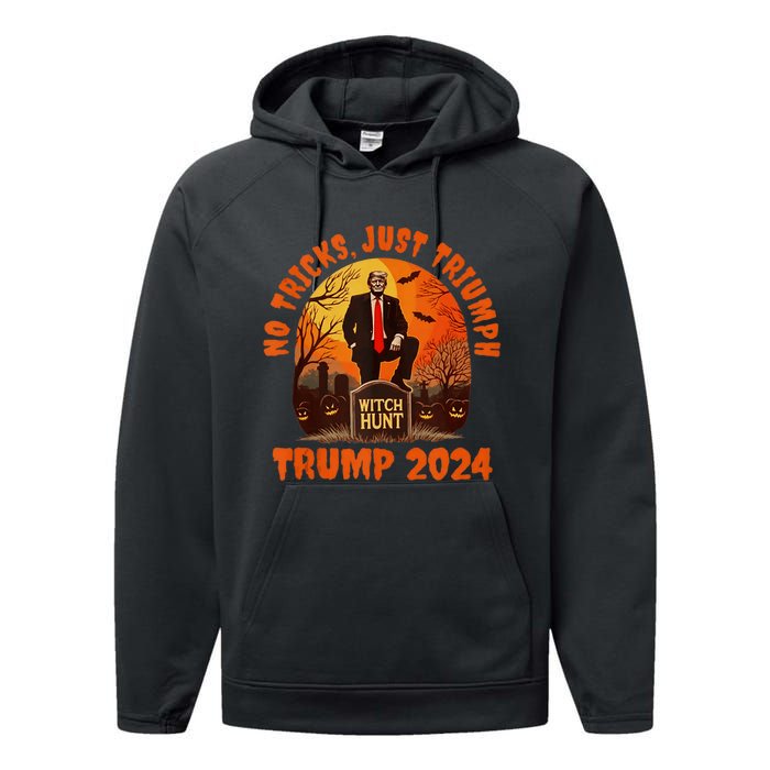 No Tricks Just Triumph Trump 2024 Halloween Witch Hunt Design Performance Fleece Hoodie