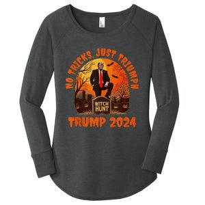 No Tricks Just Triumph Trump 2024 Halloween Witch Hunt Design Women's Perfect Tri Tunic Long Sleeve Shirt