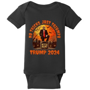 No Tricks Just Triumph Trump 2024 Halloween Witch Hunt Design Baby Bodysuit