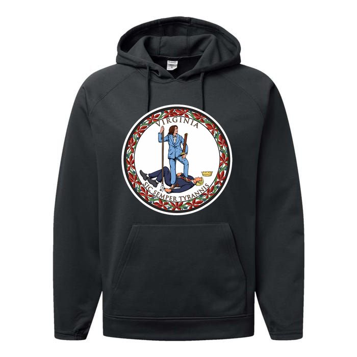 No Tyrants Kamala Harris 2024 With A Rad Design Based On The Flag Of Virginia Performance Fleece Hoodie