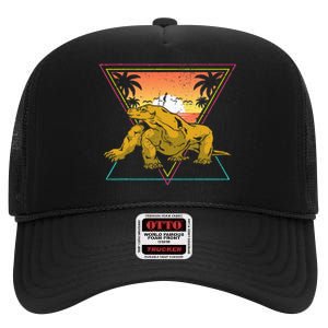 Nature Tropical Lizard Reptile Animal Sunset Komodo Dragon High Crown Mesh Back Trucker Hat