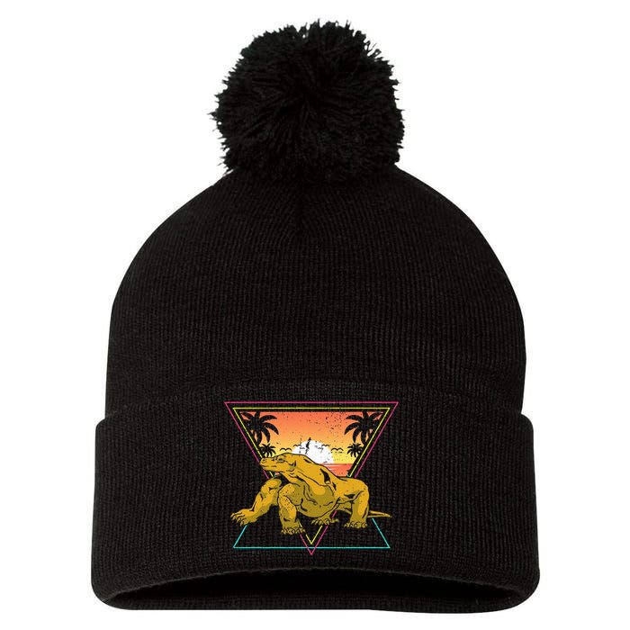 Nature Tropical Lizard Reptile Animal Sunset Komodo Dragon Pom Pom 12in Knit Beanie