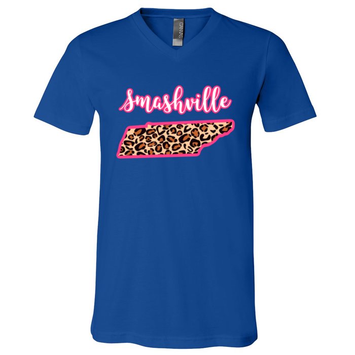 Nashville Tennessee Leopard Print Bachelorette Smashville Tn Gift V-Neck T-Shirt