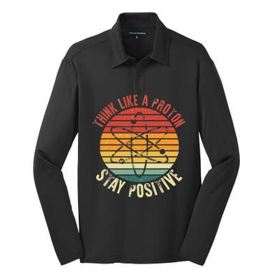 Nerd Think Like A Proton Stay Positive Retro Chemistry Silk Touch Performance Long Sleeve Polo