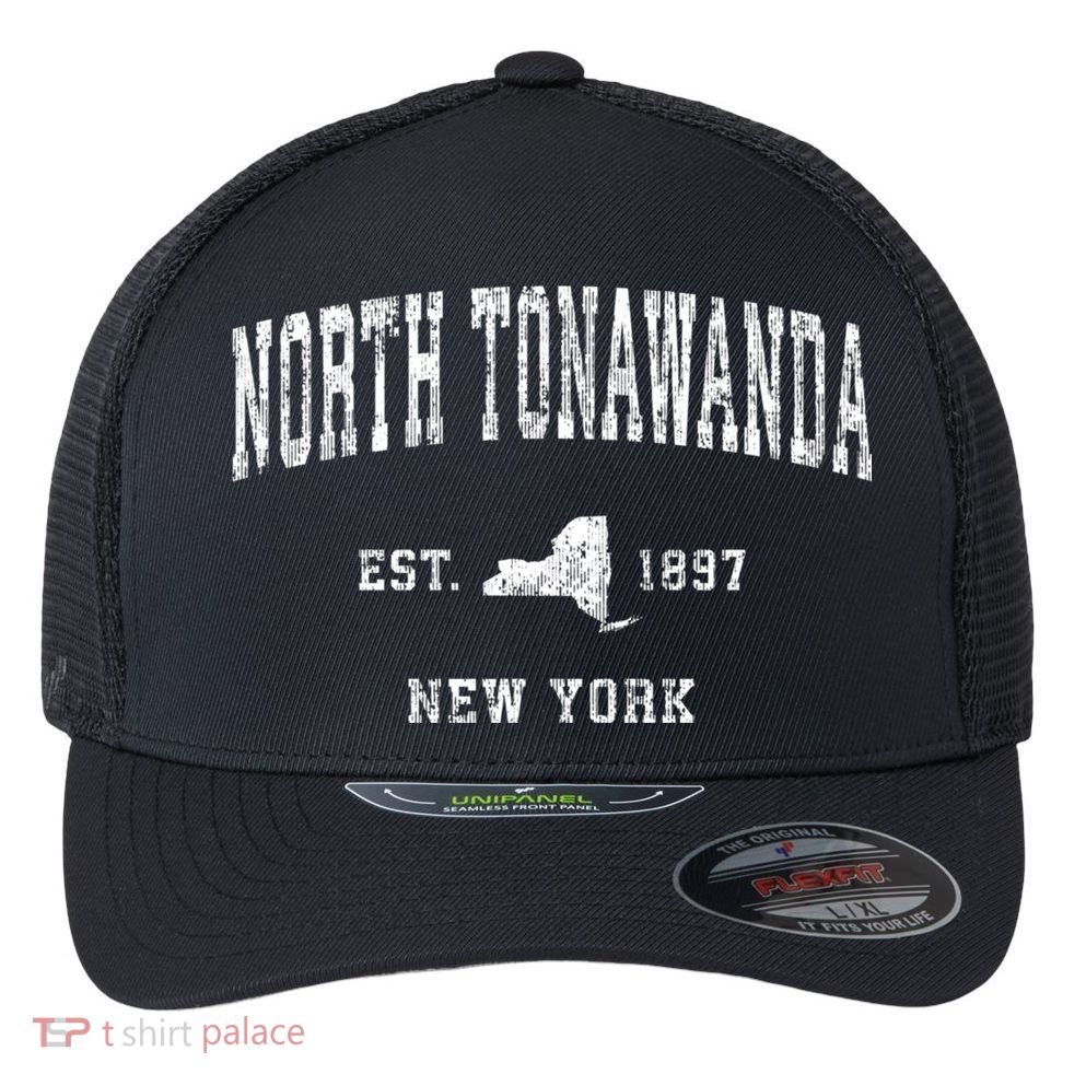 North Tonawanda New York Ny Vintage Established Athletic Sports Design Flexfit Unipanel Trucker Cap