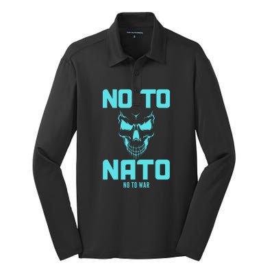 No To NATO Anti War Peace Ukraine Silk Touch Performance Long Sleeve Polo