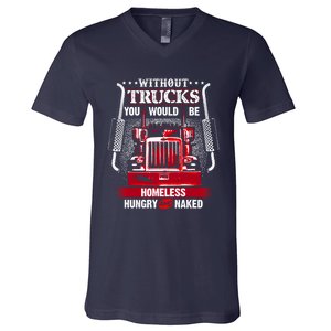 NO TRUCKS NO FOOD Funny Truckers Trucking V-Neck T-Shirt