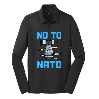 No To NATO Anti War Peace Ukraine Silk Touch Performance Long Sleeve Polo