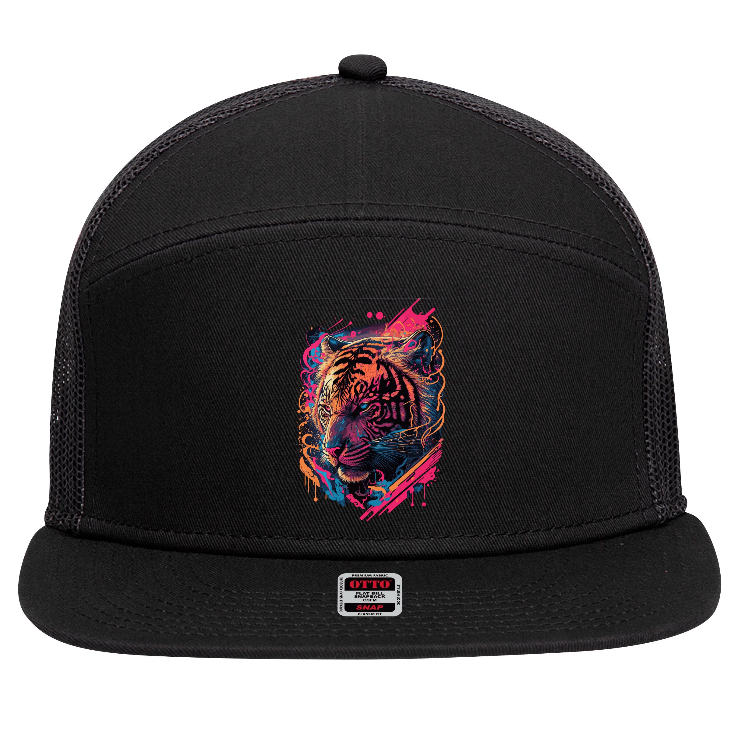 Neon Tiger 7 Panel Mesh Trucker Snapback Hat