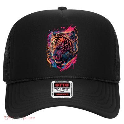 Neon Tiger High Crown Mesh Back Trucker Hat