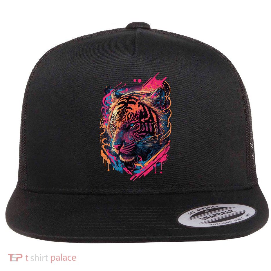 Neon Tiger Flat Bill Trucker Hat