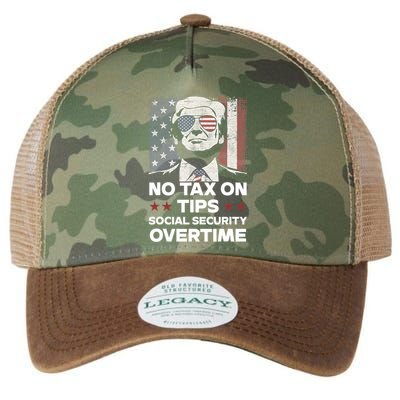 No Tax On Tips Social Security Overtime Trump 2024 Legacy Tie Dye Trucker Hat