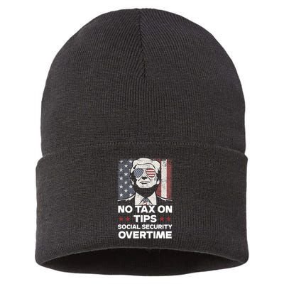 No Tax On Tips Social Security Overtime Trump 2024 Sustainable Knit Beanie