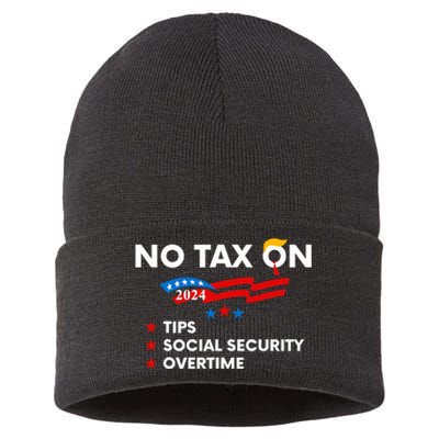 No Tax On Tips Social Security Overtime Trump 2024 Support Trump Vance 2024 Sustainable Knit Beanie