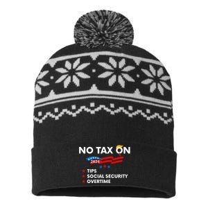 No Tax On Tips Social Security Overtime Trump 2024 Support Trump Vance 2024 USA-Made Snowflake Beanie