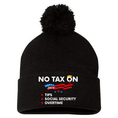 No Tax On Tips Social Security Overtime Trump 2024 Support Trump Vance 2024 Pom Pom 12in Knit Beanie