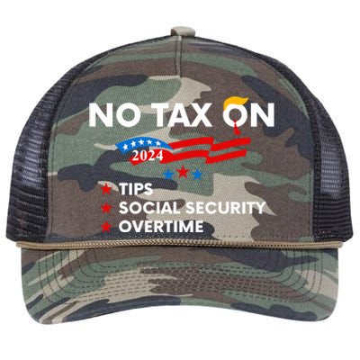 No Tax On Tips Social Security Overtime Trump 2024 Support Trump Vance 2024 Retro Rope Trucker Hat Cap