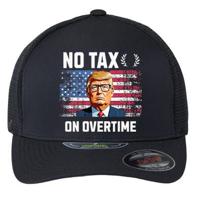 No Tax On Overtime Trump 2024 American Flag Flexfit Unipanel Trucker Cap