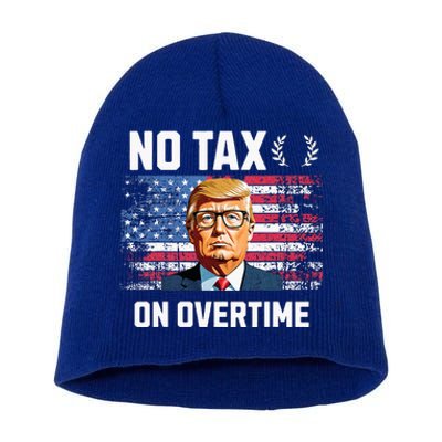 No Tax On Overtime Trump 2024 American Flag Short Acrylic Beanie