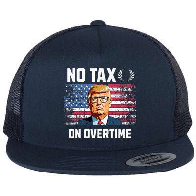 No Tax On Overtime Trump 2024 American Flag Flat Bill Trucker Hat