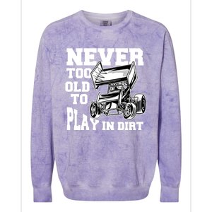 Never Too Old To Play In Dirt Sprint Car Racing Lover Gift Colorblast Crewneck Sweatshirt