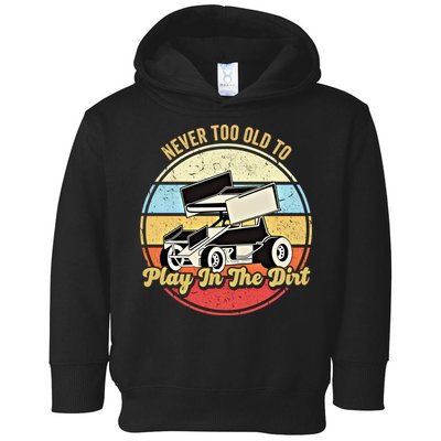 Never Too Old To Play In The Dirt Funny Sprint Car Racing Cute Gift Toddler Hoodie