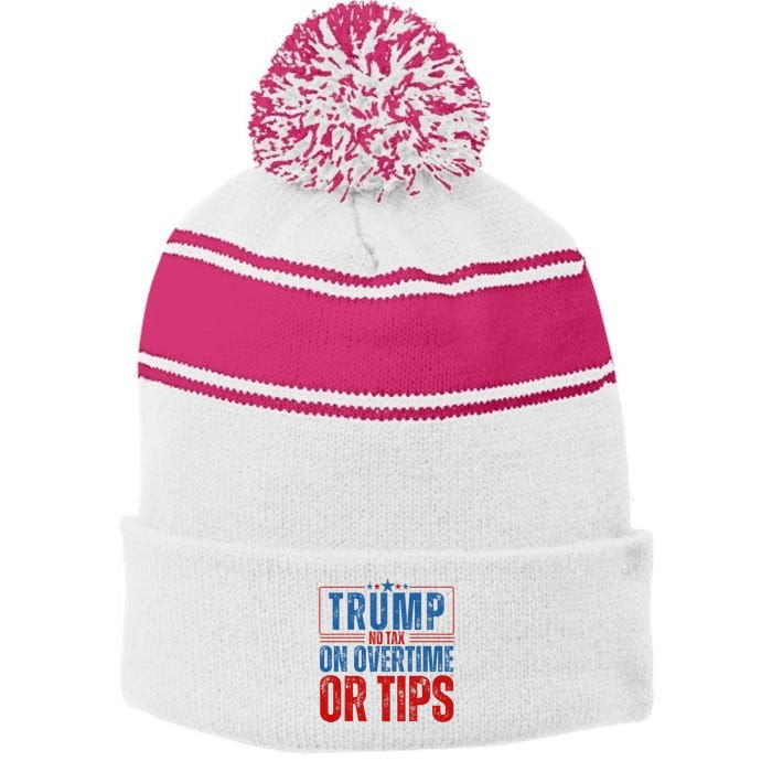 No Tax On Overtime Or Tips Stripe Pom Pom Beanie