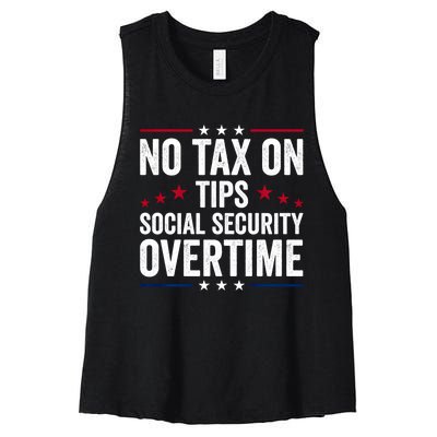 No Tax On Tips Social Security Overtime Trump 2024 Women's Racerback Cropped Tank