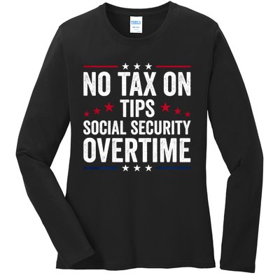 No Tax On Tips Social Security Overtime Trump 2024 Ladies Long Sleeve Shirt