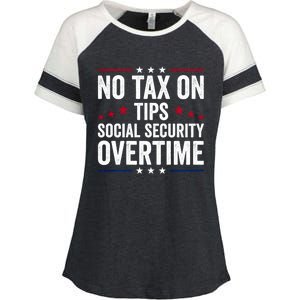 No Tax On Tips Social Security Overtime Trump 2024 Enza Ladies Jersey Colorblock Tee