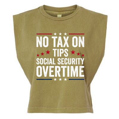 No Tax On Tips Social Security Overtime Trump 2024 Garment-Dyed Women's Muscle Tee