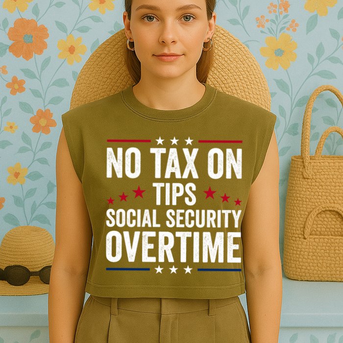 No Tax On Tips Social Security Overtime Trump 2024 Garment-Dyed Women's Muscle Tee