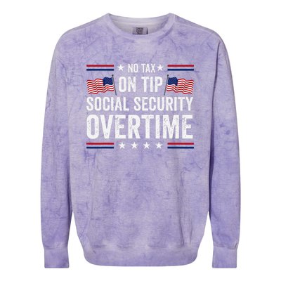 No Tax On Tips Social Security Overtime Trump 2024 Colorblast Crewneck Sweatshirt