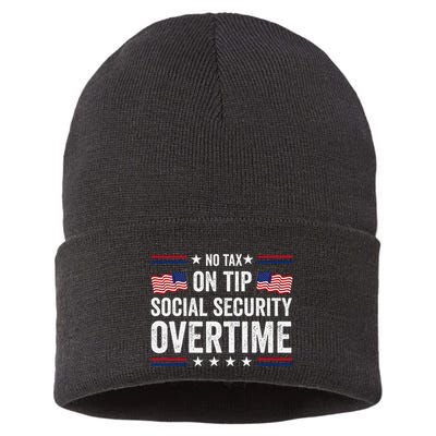 No Tax On Tips Social Security Overtime Trump 2024 Sustainable Knit Beanie