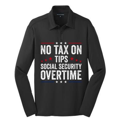 No Tax On Tips Social Security Overtime Trump 2024 Silk Touch Performance Long Sleeve Polo