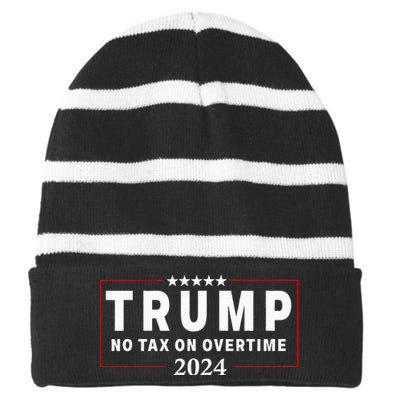 No Tax On Over Time Trump 2024 Voting For 47th President Striped Beanie with Solid Band