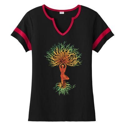 Nature Tree Of Life Yoga Colorful Ladies Halftime Notch Neck Tee