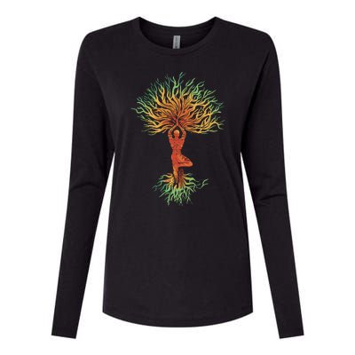 Nature Tree Of Life Yoga Colorful Womens Cotton Relaxed Long Sleeve T-Shirt